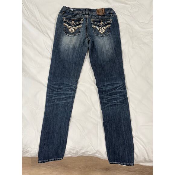 Zanadi Junior Size 9 Embellished Pockets Denim Skinny Low Rise Jeans - Picture 2 of 6